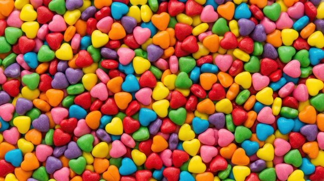 Colorful Heart Shaped Candy Sprinkles Background Texture.