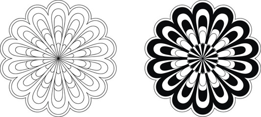 Obraz premium Geometric circular flower mandala ornament set in line art and solid black styles