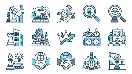 Business Strategy Icons Chess Pieces and Concepts. © vinsmoke