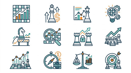Business Strategy Icons Representing Growth and Success. © vinsmoke