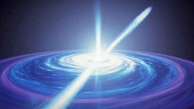 Distant active galactic nucleus quasar emitting powerful energy jet