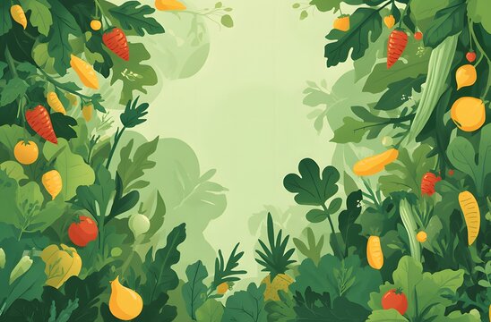 Vegetable Garden Illustration With Carrots Tomatoes And Leafy Greens