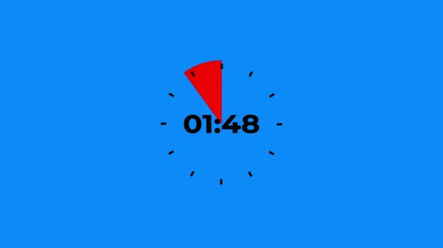 2 minute countdown timer animation. 2 minute circle Countdown timer from 120 to 0 animation on black background.
