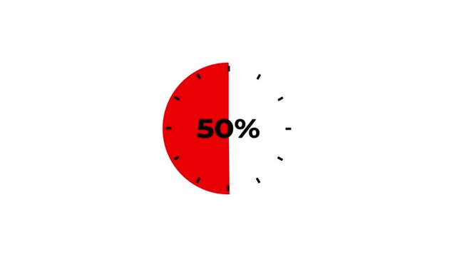 Circle countdown timer two minute animation from 100 to 0 seconds on transparent background ,100 second countdown timer,