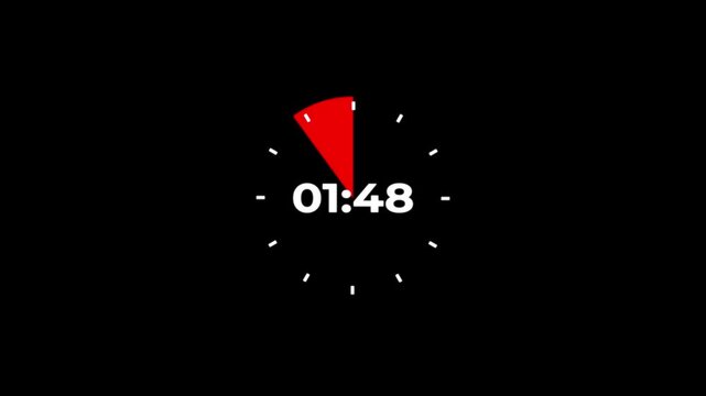 2 minute countdown timer animation. 2 minute circle Countdown timer from 120 to 0 animation on black background. 2 minute Digital Countdown Timer Animation.