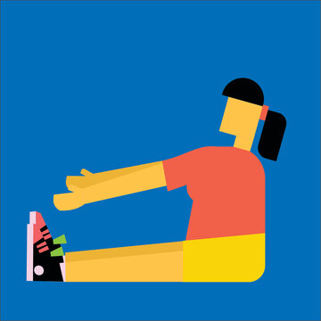 She is stretching her arms forward and bending her legs while in a sitting position