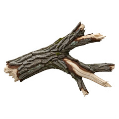 Fototapeta premium Broken tree branch with textured bark on transparent background with angle isolated transparent