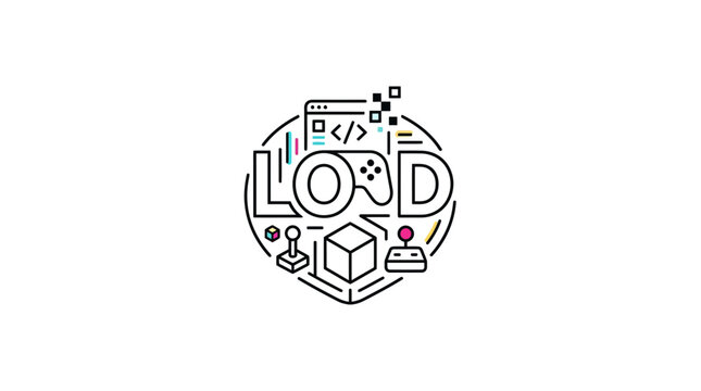 Video Game Development & Coding Logo Concept with Joystick and Cube