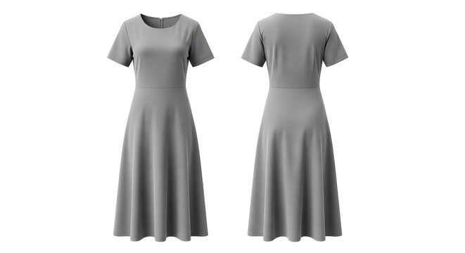 Minimalist Grey A-Line Midi Dress Apparel Mockup Front and Back