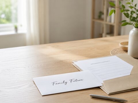 Documentos sobre el futuro familiar sobre una mesa de trabajo en un ambiente moderno