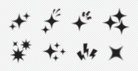 Fototapeta premium Retro Halftone Sparkle Icon Set on Transparent Background with Comic Star Elements