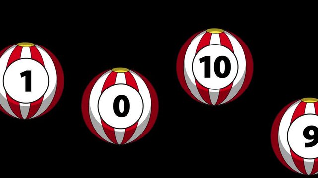 Numbered Red and White Striped Balls Bouncing on Black Background