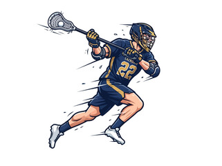 Fototapeta premium Dynamic illustration of a lacrosse player sprinting with a stick and ball.