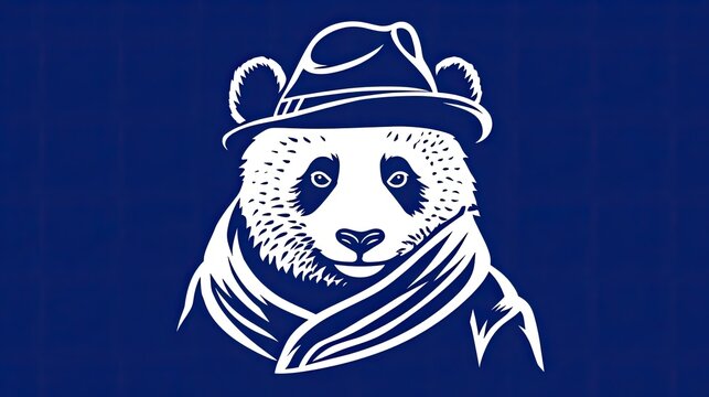 Hipster panda illustration wearing hat and scarf.