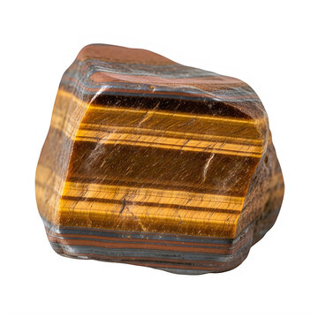 Polished tigers eye gemstone mineral specimen on transparent background with single polished piece