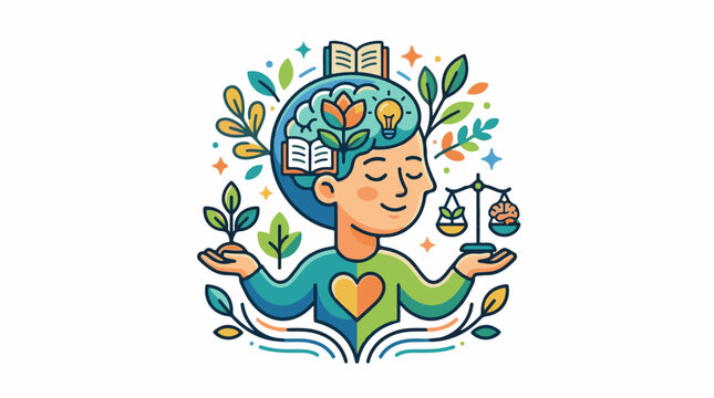Person balancing nature and knowledge mind growth balance heart