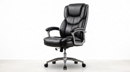 Obraz premium Elegant High Back Black Leather Executive Office Chair with Ergonomic Support and Chrome Base