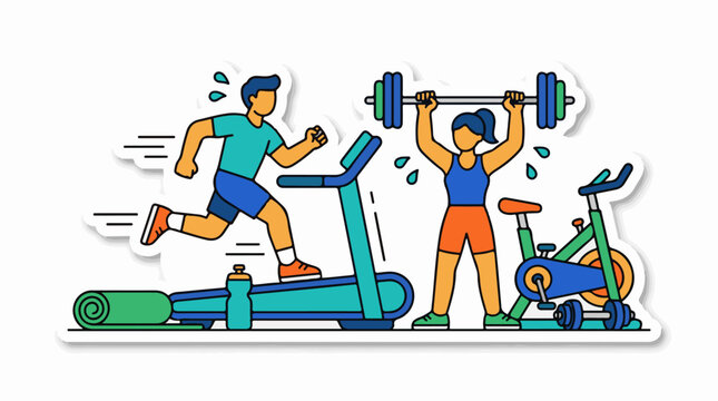 People exercising at gym with equipment