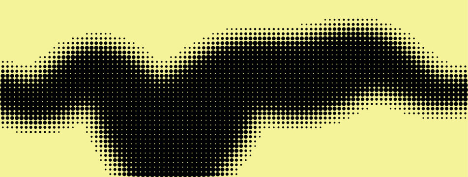 Retro halftone wave pattern vector, black dotted gradient on yellow background, vintage pop art comic style texture for graphic design