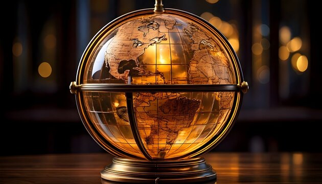 glass globe on a wooden background