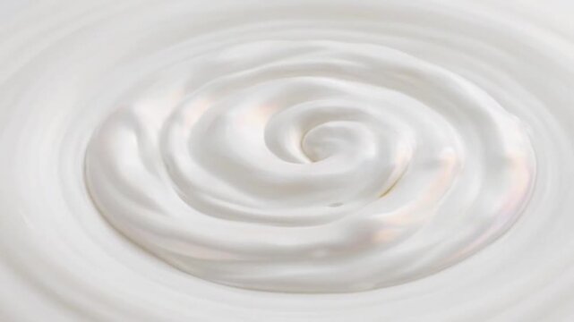 Close up of smooth white cream swirling in a circular motion.