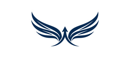 Fototapeta premium Minimalist dark blue abstract flight wings logo graphic design concept featuring dynamic overlapping swooshes for branding 