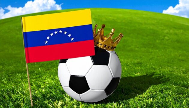 A crowned soccer ball featuring Venezuela&rsquo;s flag symbolizes national pride, unity, and the pursuit of excellence through strength, resilience, and sporting achievement.