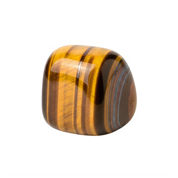 Polished golden tiger eye gemstone isolated on transparent background with banded patterns isolated
