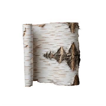Natural rolled birch bark sheet texture on transparent background