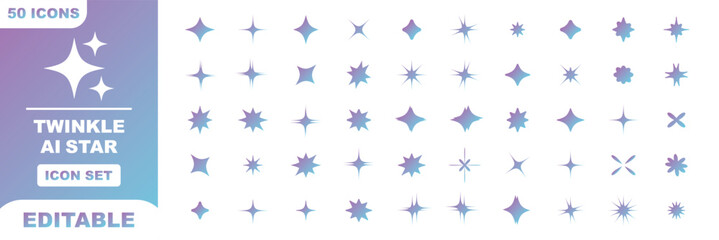 Star black silhouettes icons set with sparkle shine twinkle shooting star ranking badge sun night sky decoration elements and award symbols graphic vector illustration. Sparkle star vector icon set © Hike Studio 2