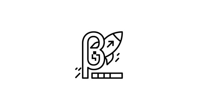 Beta launch rocket icon with progress bar and arrows, startup concept