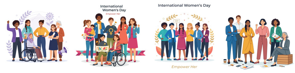 Obraz premium International Women's Day empowerment illustration set on a simple white background