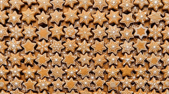 Close Up Of Star Shaped Gingerbread Cookies With Sugar.