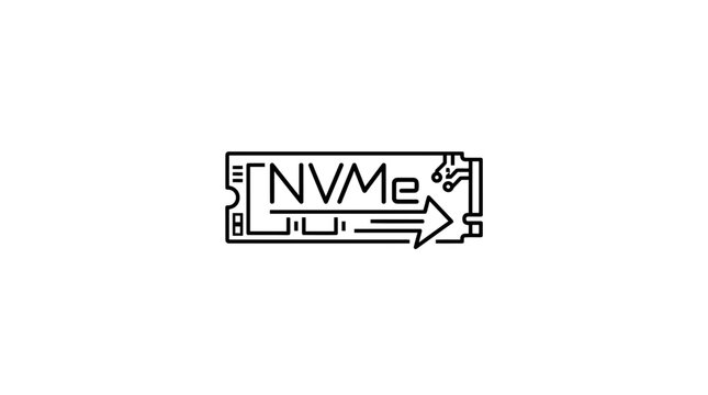 NVMe SSD Logo Icon - Fast Storage Technology Concept, Black Outline on White Background