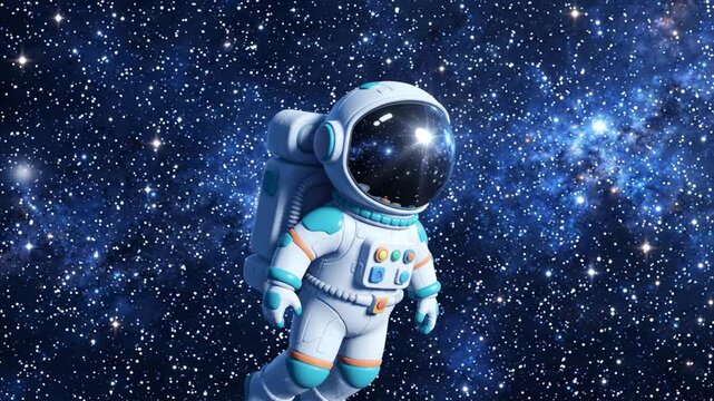 Astronaut floating in deep space surrounded by stars and nebulae.