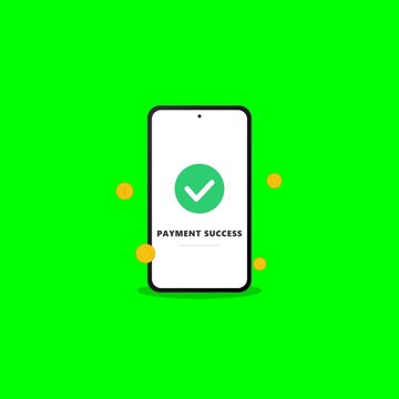 Payment Success Animated Smartphone Showing Coins on Green Screen
