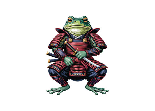 Frog samurai warrior in ornate armor detailed illustration on transparent background amphibian.
