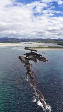 Aerial view of Cashelgolan, Castlegoland, beach. Taken above the rocks at the end of the beach.