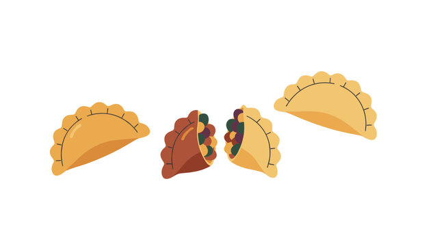 Delicious traditional Spanish empanadas with fresh savory filling of tomatoes and black olives inside.