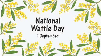 National wattle day 1 september greeting card with golden wattle flowers australian september greeting botanical illustration celebration national background decorative celebrating sunshine © Md Hazrat Ali