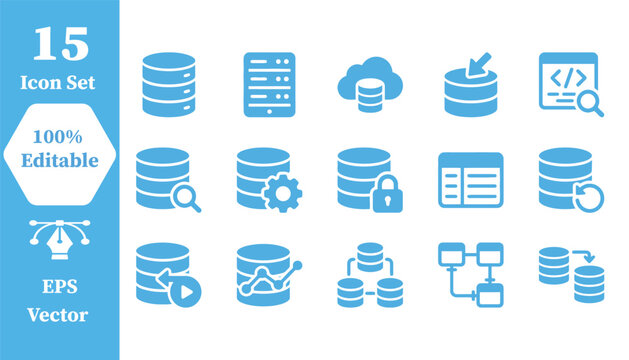 Database security and server analysis icons with database security analysis
