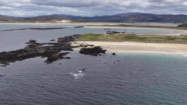Aerial view of Cashelgolan, Castlegoland, beach. Taken above the rocks at the end of the beach.