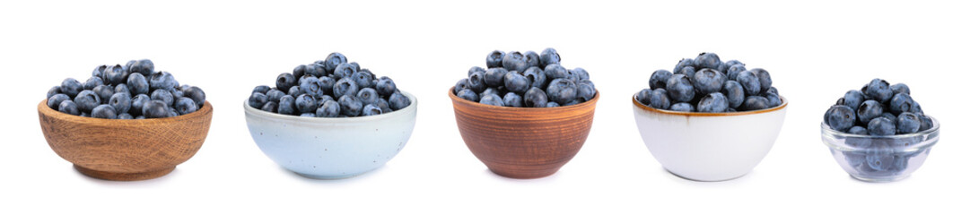 Fresh ripe blueberries isolated on white background. Organic blueberry fruit, healthy superfood. Sweet berry collection, full depth of field, clipping path. Fruit slices on a white background. © Avocado_studio
