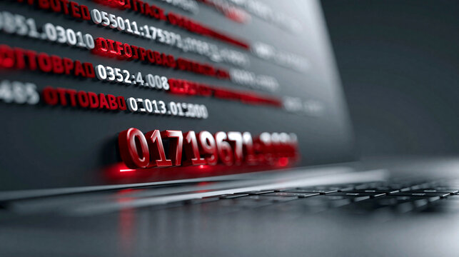 A close-up of a computer screen displaying red warning signs and code, indicating a cyber attack in progress. The dark background emphasizes the severity of the threat with ample copy space for text