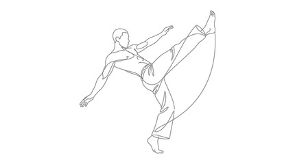 Fototapeta premium Dancer strikes a high leg extension pose captured as a fluid continuous line art graphic illustration.
