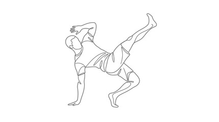Obraz premium Martial artist executes a dynamic handstand kick in a fluid single stroke illustration style.