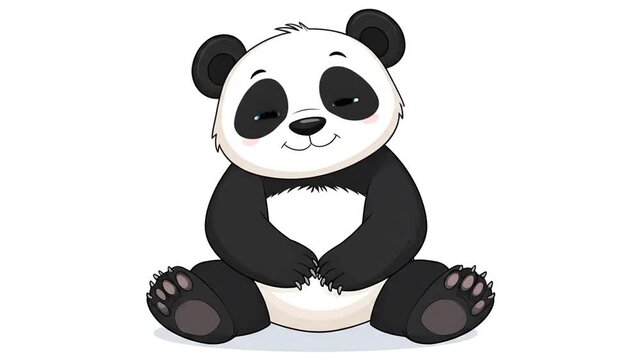 A cute cartoon panda sits happily on a plain white background
