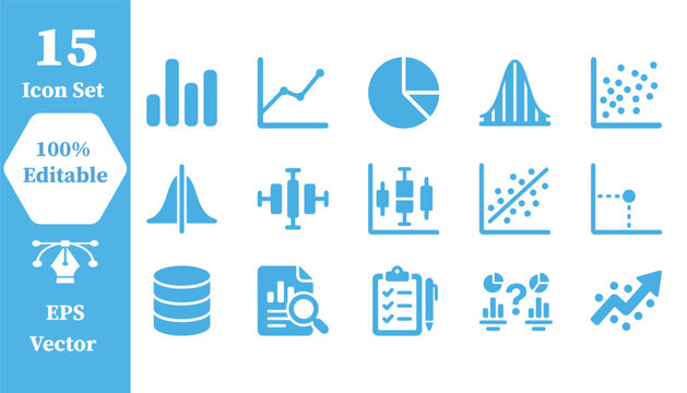 Business data analytics and statistical plot vector icon set with analytics