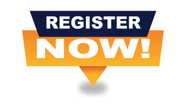 Register Now orange ribbon sign up label sticker