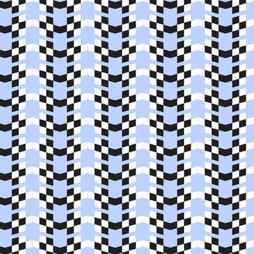 Optical Illusion Pattern with Black and White Zigzag Chevrons on Blue Background